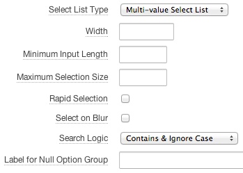 multi-value select list settings